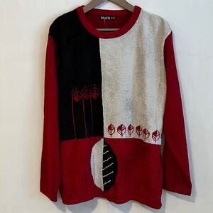 NWT Moffi Chenille Colour Block Leaf Art Cozy Crewneck Sweater Size XXL